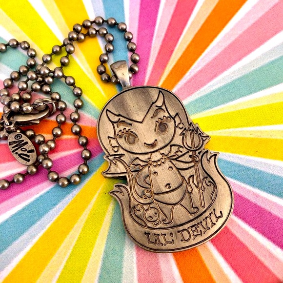 KAWAII Lil Devil Baby pendant NECKLACE gunmetal NEW - Picture 2 of 3